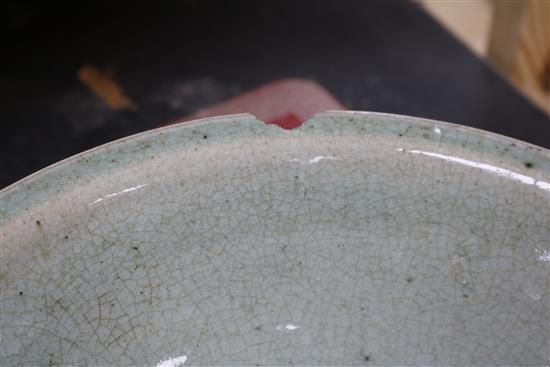 A Chinese Jun type bowl and a Chinese celadon crackle glaze bowl, 19th/20th century diameter 18cm and 26.5cm